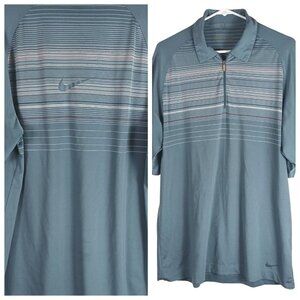 Nike Golf Mens Stripe Polo Shirt Blue Medium 1/4 Zip Outdoor Summer Athleisure
